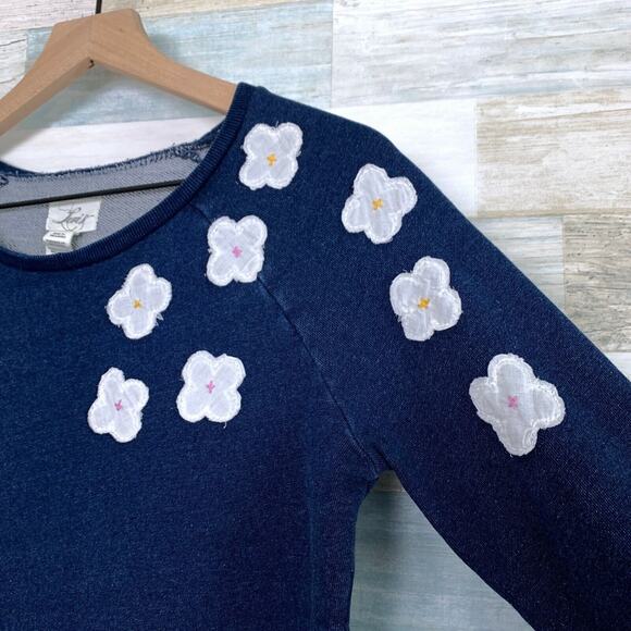Levis Flower Applique Sweatshirt Blue French Terry Raglan Sleeve Womens Small - Picture 3 of 6